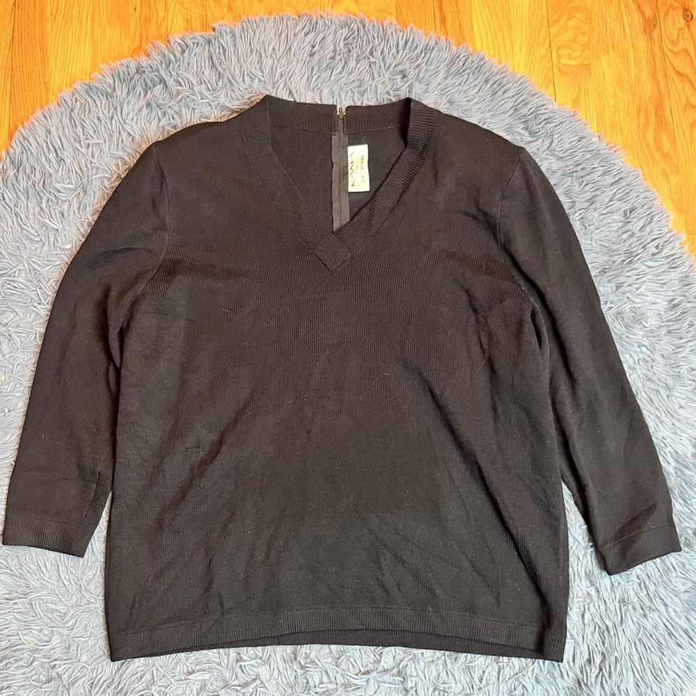Kama St. John Vintage Black Santana Knit V Neck Wool Sweater Size 18
